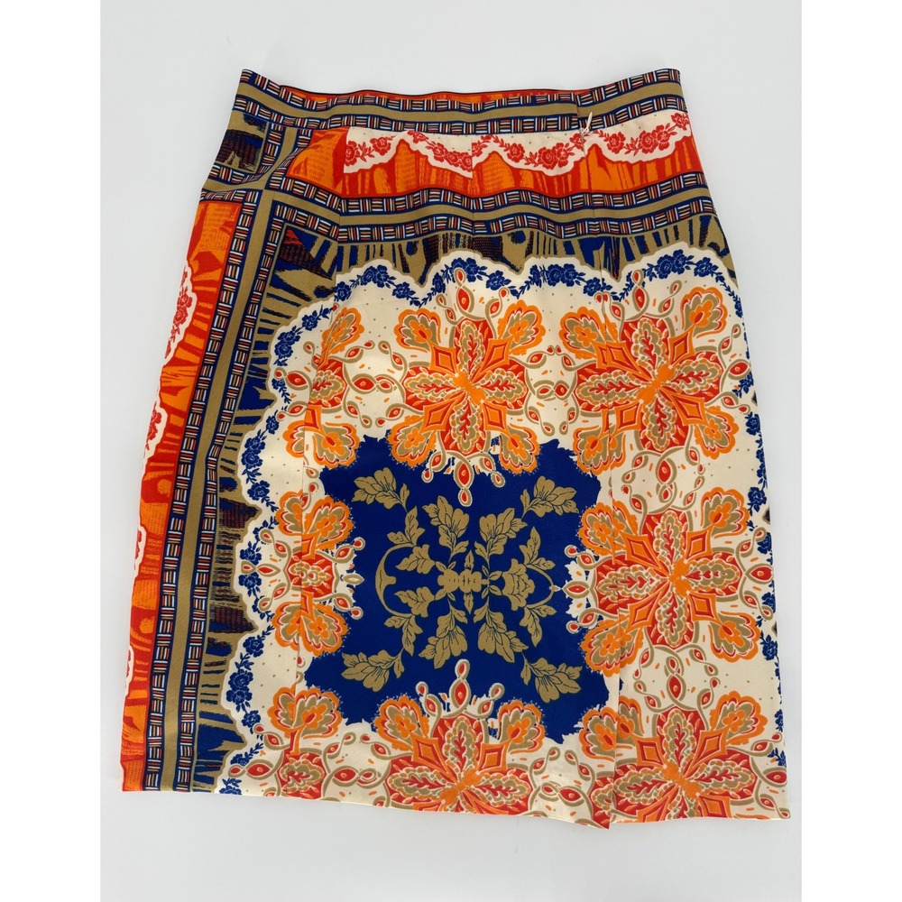 ANTONIO MELANI Geometric Floral Print Midi Skirt Women Size 4 Blue Orange Cream - Picture 6 of 8